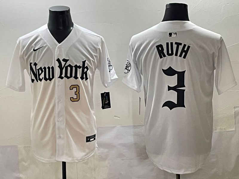 Men 2025 New York Yankees #3 Ruth White Five generations Joint Name Nike MLB Jersey style 34->new york yankees->MLB Jersey